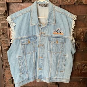 Orange County Choppers Light Blue jean jacket vest with Embroidered motorcycle
